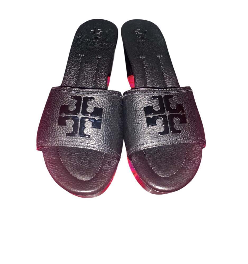 Tory Burch Women's Lowell 2 80MM Tumbled Leather Wedge Slide Sandals